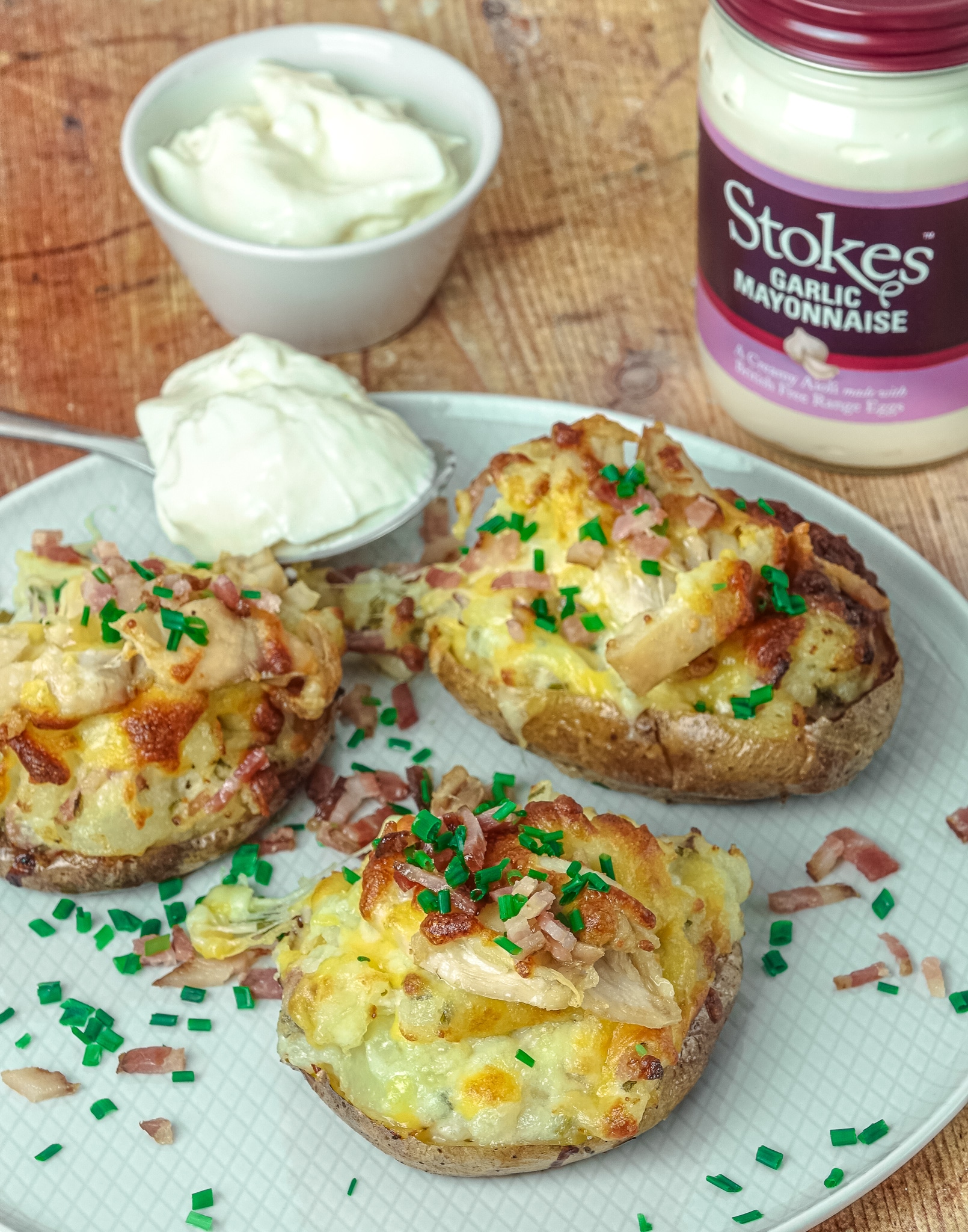 Garlic Chicken & Bacon Mayo Potato Skins - Stokes Sauces