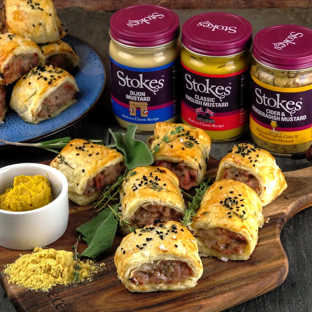 Sausage Rolls w. Mustard - Stokes Sauces