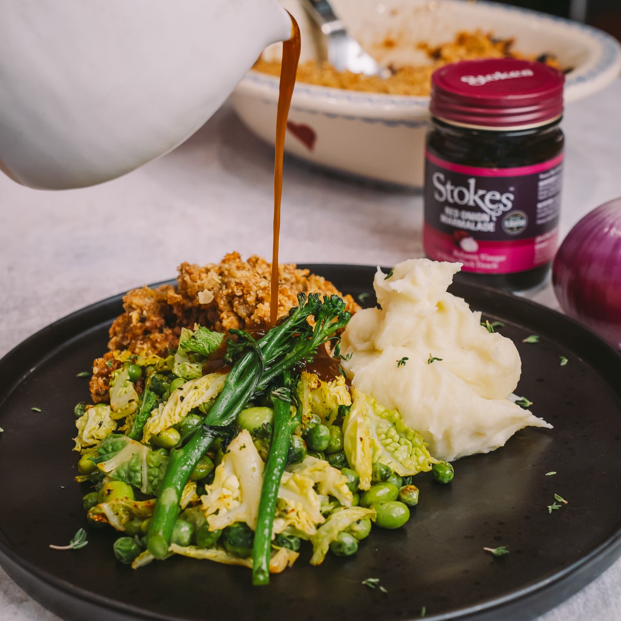 Beef Crumble with Red Onion Marmalade - Stokes Sauces